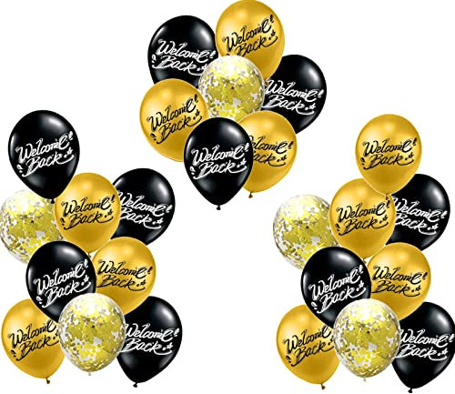 Bentornato Palloncini Nero e Oro Coriandoli Palloncini Festa di Welcome Back per Di Nuovo a Scuola, Riunione Tema dell'esercito Distribuzione Ritorno Decorazione Casa e Famiglia (26 PCS)