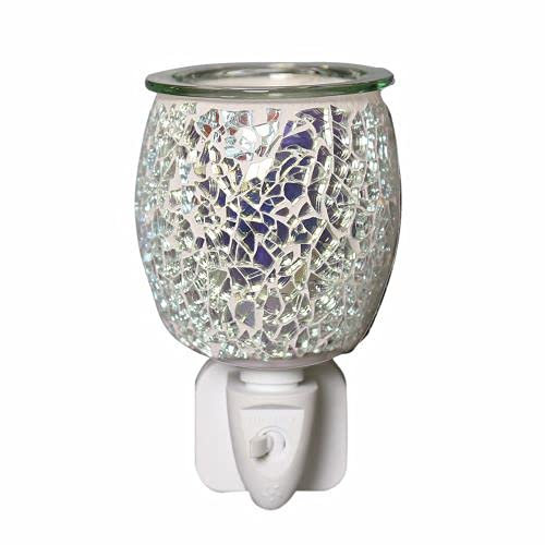 Mosaic Electric Plug in LED Aroma Wax Melt Oil Burner Warmer Silver Glass 12cm