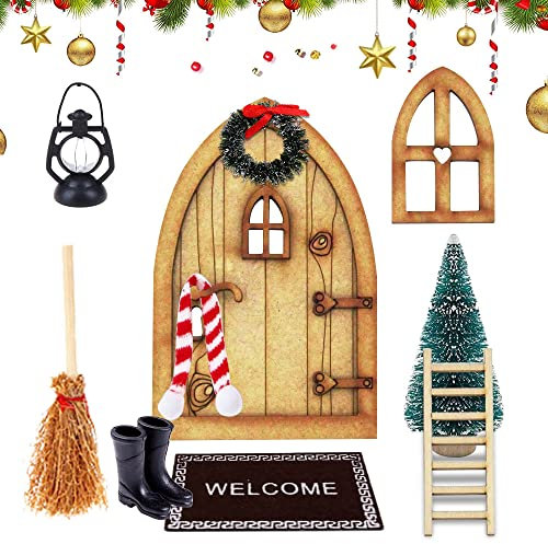 Accessoires de Porte de Lutin,Kit de Noël Miniature Maison de Poupée Accessoires,Ensemble de Maison de poupée Miniature de Noël,Kit De Noël Miniature pour DIY, Déco de Noël (A)
