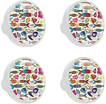 Möbelknopf Farbe Fisch Möbelgriffe Kinderzimmer 4 Stück Schubladenknopf Bunte Knauf Schrankgriffe Kristall Türknauf Für Jungen Und Mädchen 3.3x2.5 cm