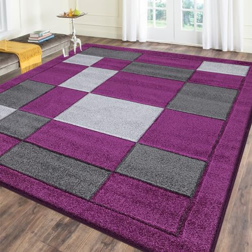 renoazul® Large Carpet Rugs for Living Room, Hallway, Bedroom and Office, 200 x 290 cm, Purple Grey, Washable Stain Resistant Geometric Carpet Rugs