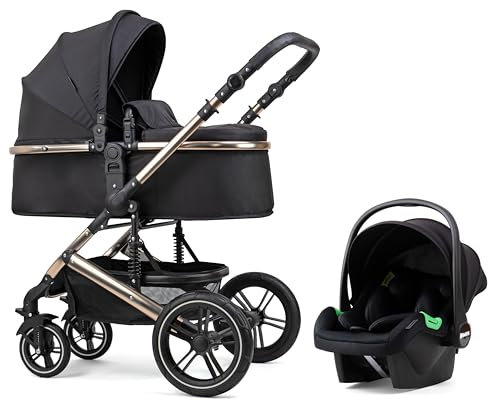 Pixini Kinderwagen Kalani 3in1 Kombikinderwagen, inkl. Babywanne & Buggy & Auto-Babyschale/Cupholder (rose-chrom/schwarz)