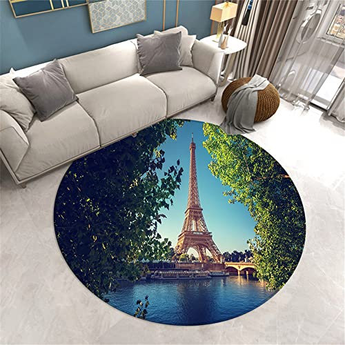 Morbuy Round Rugs for Living Room Area Rug, Large Size 3d Eiffel Tower Print Carpets Soft Short Medium Pile Rugs Anti Slip Washable Floor Mats for Bedroom Kids Room Decor (60cm/23.6 in,green)
