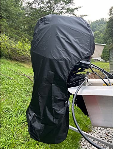 FLYMEI Universelle Außenbord-Abdeckung für 0-5 PS Außenbord-Motor, Robustes 420D Oxford-Gewebe mit PVC-Beschichtung, Winddicht, mit Reißverschluss, Schwarz