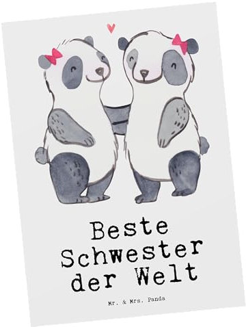 Mr. & Mrs. Panda Postkarte Panda Schwester - Geschenk, für, Schwestern, Geburtstagsgeschenk, Dankeskarte, Schwesterherz, Einladungskarten
