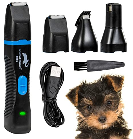Animal Planet 59529 Cordless Professional Pet Paw Trimmer Kit / 3 Detachable Clipper Heads/Rechargeable Dog & Cat Fur Shaver/High Precision Low Noise