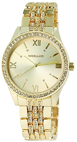 Excellanc Damen-Uhr Metall Gliederarmband Simili Analog Quarz 1800251 (goldfarbig)