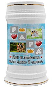 overthetee Boccale Birra con FOTO - PERSONALIZZABILE - Padre - Papà Noi ti amiamo con tutto il cuore - Festa - Compleanno - Famiglia - Fotografie - Uomo - Marito - Idea Regalo Originale