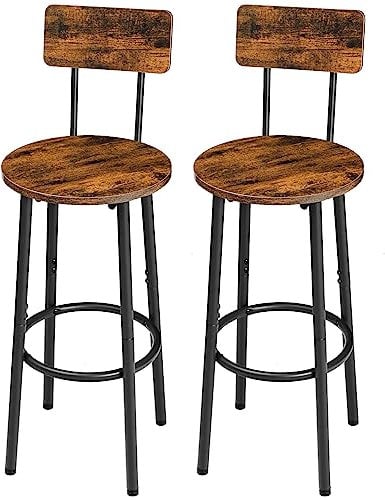 HOOBRO Barhocker 2er-Set mit Rückenlehne, Barstuhl, Küchenstuhl mit Fußstütze, für Küche, Wohnzimmer, Bar, Vintagebraun und Schwarz EBF32BY01G1