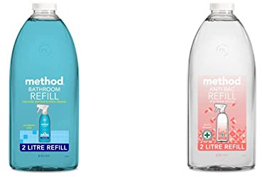 Method Bathroom Cleaner Refill, Eucalyptus Mint, 2 L & Antibacterial Spray Refill, All Purpose Cleaner, Peach Blossom, 2L