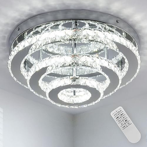 CXGLEAMING 13.8 Moderne Kronleuchter-Deckenlampe LED Kristall Deckenleuchte 3-Schicht Runde Kronleuchter Dimmbar Deckenleuchten für Wohnzimmer Schlafzimmer Esszimmer Küche