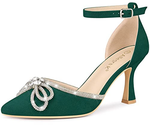 Allegra K Women's Rhinestones Bow Ankle Strap Stiletto Heel Pumps Green 4 UK/Label Size 6 US