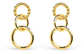 SINGULARU - Pendientes Circles Twist. Latón Acabado en Baño en Oro de 18 Kt. Cierre Tuerca a Presión. Joyas para Mujer