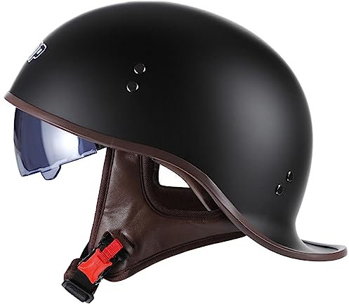 Caschi Cromwell Casco Scodella con Lente Nascosta, DOT/ECE Omologato Moto Mezza Casco Moto Cruiser Chopper Casco Motociclista Adulto Casco Moto Scooter per Uomini E Donne,Matte Black-M(55~56cm)