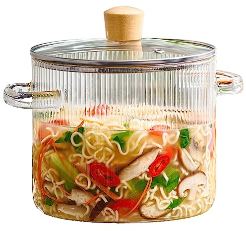 Glas-Kochtopf mit Deckel, hitzebeständiges Borosilikatglas, Kochtopf mit Deckel, sicher für Suppe, Milch, Babynahrung