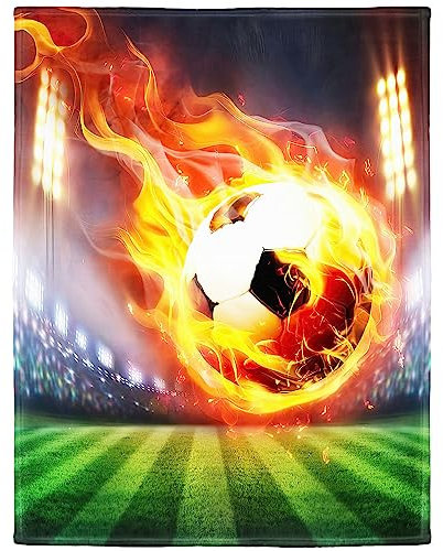 Zomer Kuscheldecke Flauschig Decke 125x150 cm Wohndecke Couchdecke Mikrofaser Sofaüberwurf Tagesdecke weiche warme Sofadecke mit Fußball Flamme Motiv