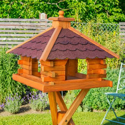 Deko-Shop-Hannusch Vogelhaus wahlweise mit Ständer und Solarbeleuchtung, Verschiedene Dachfarben (Vogelhaus mit Solar, Dach Bitum rot)