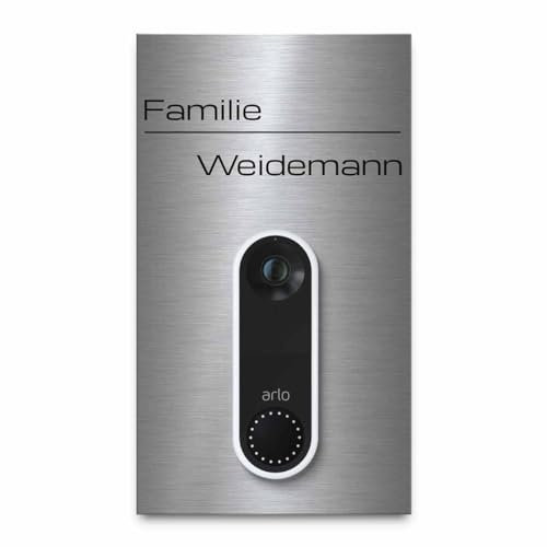 Hochwertiges Klingelschild für Arlo Video Türklingel Akku oder Kabel - personalisiertes Namensschild aus Edelstahl mit Gravur | kompatibel mit Arlo Klingel - hochwertiges Funkklingel Zubehör