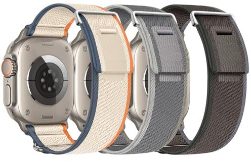 AidorMax Compatible con Cinturino Apple Watch 49 mm 45 mm 44 mm 42 mm - 3 Pezzi, Cinturini Loop Sportivi in Nylon per Ultra2/Ultra/SE/Serie 9 8 7 6 5 4 3 (Verde/grigio+Blu/nero+Arancione/beige)