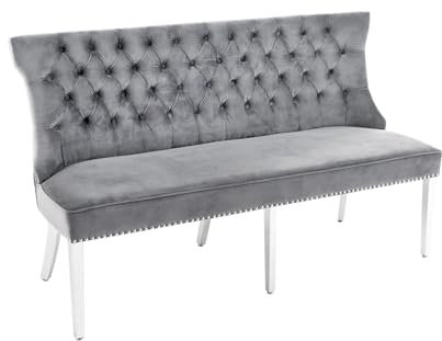 riess-ambiente.de Design Sofabank Castle Deluxe 165cm grau Samt Löwenkopf Chesterfield Barock, Esszimmerbank mit Rückenlehne, Sitbank, Küchenbank, Polsterbank