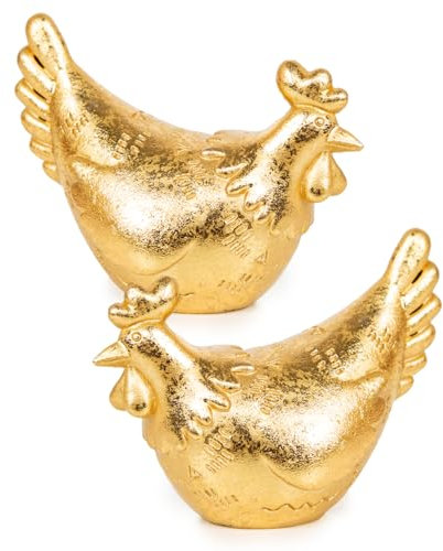 Logbuch-Verlag 2 Hühner Figuren Gold 12 cm Goldfarbene Osterdeko zum Hinstellen Tischdeko Geschenk Ostern