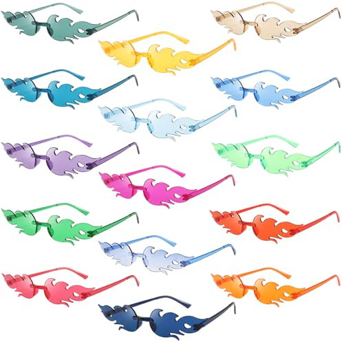 Dhqkqg Flammen Sonnenbrille, 15 Stück Festival Brille Party Brillen, Randlose Bunte Lustige Sonnenbrille, Party Brille für Geburtstagsfeier, Musikfestival, Karneval Neuheit Partybrille