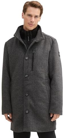 TOM TAILOR Herren 1042475 Wollmantel mit Brusttasche, 30500-Dark Grey Black Herringbone, XXL