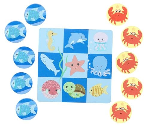 Sea Animals Wooden Tic Tac Toe Board Game, Wooden Toys, Handy Travel Storage Bag, Wooden Puzzles, Early Development & Activity Toys - Montessori Toddler Toys, Boy & Girl Gifts by Orange Tree Toys