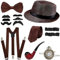Lunriwis 20er Jahre Kostüm Herren Accessoires, 20er Mafia Kostüm Set,1920er Herren Outfit mit Verstellbar Elastisch Hosenträger, Taschenuhr,Fliege,für Karneval Fasching Halloween