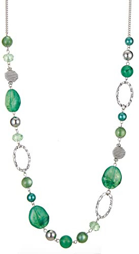 FULU AUTUMN Collier Long de Perles en Argent - Collier Boheme Long avec Perles de Cristal et de Pierre Bijoux Fantaisie - Belle Idée de Cadeau de Fête Des Mères(Jade green)