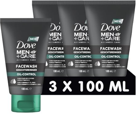 DOVE MEN + CARE Facial Cleanser Oil Control – Protects, Reduces Skin Shine & Minimises Pores Without Greasing, 3 x 100 ml