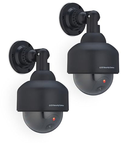 Relaxdays Fausse caméra, Lot de 2, Clignotant, intérieur & extérieur, Dissuader intrus, sécurité, Noir