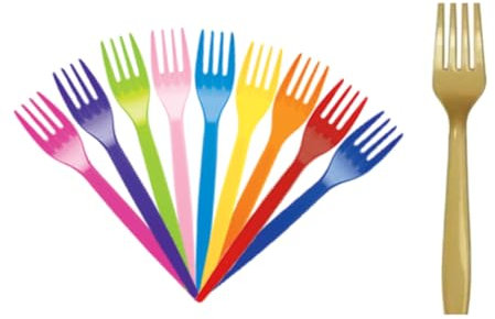 Forchette Riutilizzabili in Plastica Colorata, Lavabili in Lavastoviglie, per Torte, Feste, Confezione da 24 pezzi (Oro)