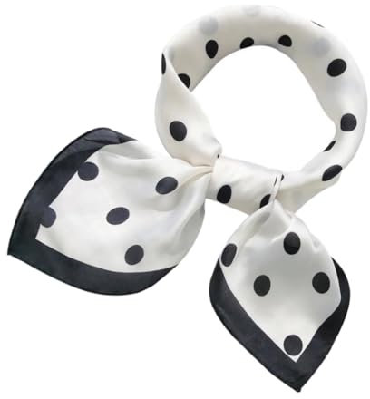 SAFIGLE Polka Dot Seidenschal Damen Quadratisches Halstuch Modisches Nackenband Tasche Accessoire Mit Großen Punkten Und Schwarzem Rand