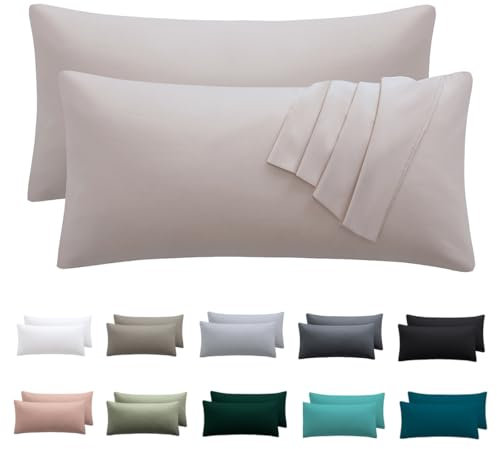 Nesture Kissenbezug 40 x 80 2er Set - kopfkissenbezug 40x80 cm Beige, 100% Mikrofaser kissenbezüge mit Reißverschluss, Weich und Bügelfrei