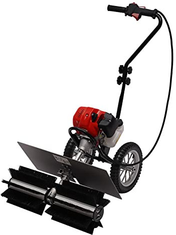 Gas Powered Sweeper Broom, 43cc Gas Power Hand Held Walk Behind Sweeper Broom Cleaning Driveway Turf Grass for Garden Yard Sidewalk