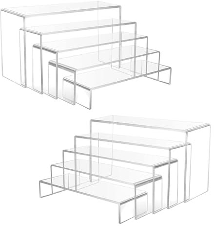 Wealrotn Clear Acrylic Display Riser Stand, Transparent Rectangular Tiered Display Shelf, Table Top Display Stand Compatible with Funko POP Figures, Perfume, Cupcake, Toys Model, Dessert (10 PCS)