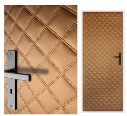 Türverkleidung 115x215 cm Türpolsterung Schallschutz Komplettpaket XXL Wärmedämmung Tür Reparatur für Innentüren Kunstleder Steppung 7x7 cm (Dunkelgold)