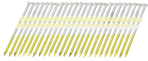 sourcing map 500Pcs 21 Degree 0.131 x 3-1/4 Framing Nails, Galvanized Carbon Steel Plastic Collated Nails for Furniture/Constructions, Color Zinc