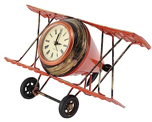 Alipis Retro Tischuhr Flugzeug Metall 21.5x12.5x12cm Vintage Uhr Für Bar Wohnzimmer Und Ktv Dekor