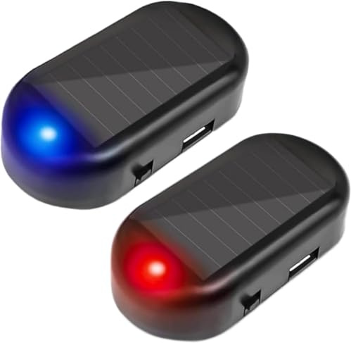EONANT 2PCS Auto Solar Simulation Fehlalarm mit USB Ladeanschluss, Anti-Diebstahl LED blinkende Sicherheit falsches Licht, Auto Universal Alarmzubehör (Rot+Blau)