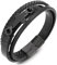 COOLSTEELANDBEYOND Schwarz Edelstahl Horizontalen Seite Seitlich Flacher Kreuz Drei Stränge Geflochtene Lederarmband Armreif für Herren