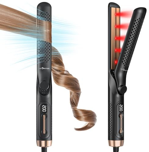 Plancha y Rizador 2 en 1 con Tecnología Airflow 360° y Infrarrojo, Ajuste Digital de Temperatura, Doble Voltaje y Barril de 1/4” – Ideal para Cabello Largo, Grueso y Todo Tipo de Cabello