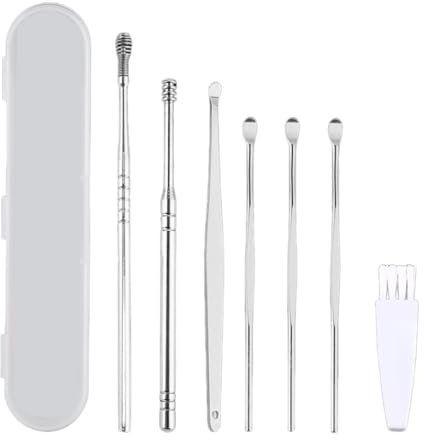 6 teiliges Ohrenschmalz Entferner Edelstahl, Tragbar Ohr Reinigung Set, für Kinder Jugendliche und Erwachsene, mit Einem Cleaner Pinsel und Schützende GepolsterteBox.