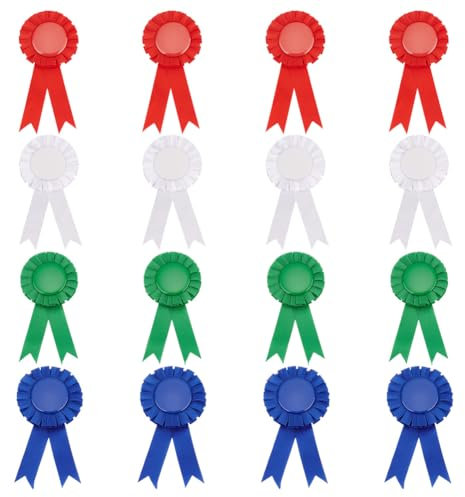 PH PandaHall 16PCS 4 Farben Ribbon Award Medaillen, Rosette Ribbon Blank Auszeichnung Band Abzeichen Blau Rot und Weiß Preisbänder für Wettbewerb, Sportveranstaltung, Schule, Wettbewerb