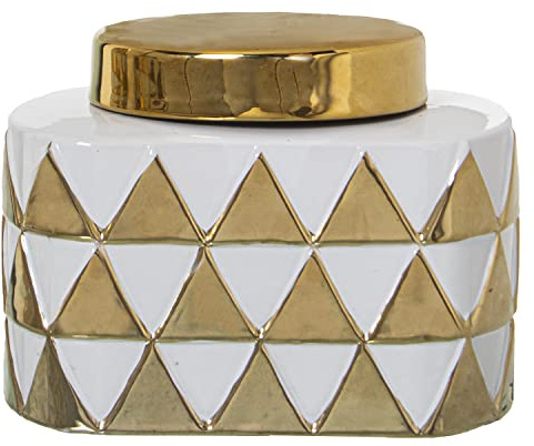 TIBOR CERÁMICA TRIÁNGULOS BLANCO/ORO 12X14X18CM