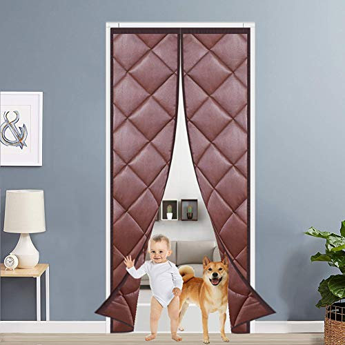 Cortinas opacas con aislamiento térmico para puerta, patio, cocina, dormitorio, reducción de ruido, fácil de abrir y cerrar, magnéticas, color marrón, 75 x 235 cm