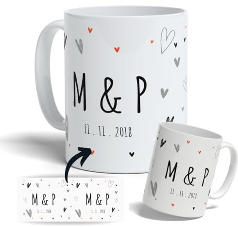 Taza personalizada con iniciales. Taza personalizada para regalo con texto. Regalo original personalizado San Valentín. Regalos parejas. (Iniciales 4)