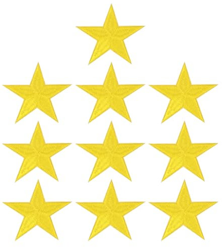 PATIKIL Star Iron-on Patches, 10 Pcs Sew on Star Embroidered Patches Appliques Embellishments for Clothing Jackets Hat Backpack Repairing Decorations, Yellow, 75 x 70mm