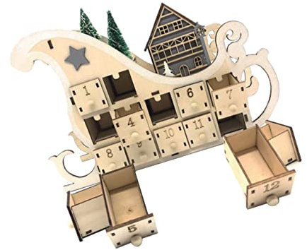 CHILDWEET 1stück Kreativer Weihnachtskalender Mit Fächern Handgefertigter Als Dekoration Für Zuhause Natürliche Holzschlitten- Für Weihnachtszeit